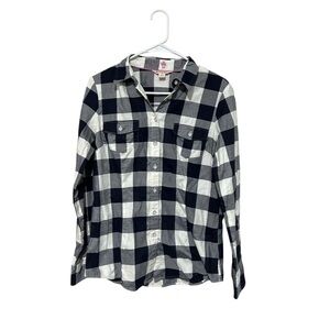 Brooks Brothers Fleece Black White Plaid Fleece Button Down Shirt Size 6